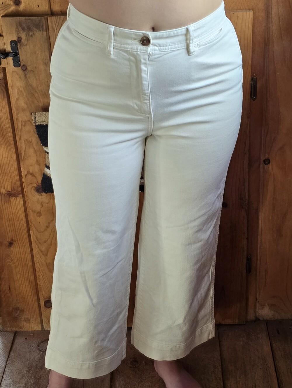 GAP Cream High Waist Wide-Leg Crop Pants